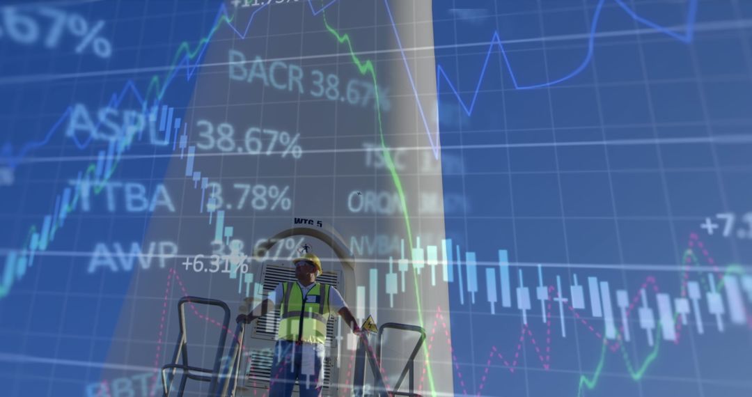 Wind Turbine With Digital Financial Graph Overlay