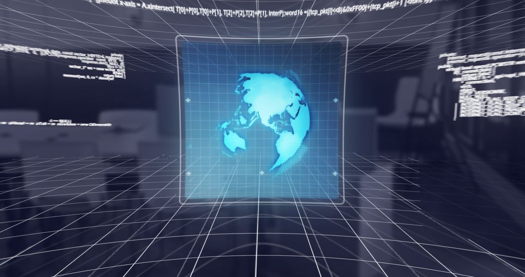 Digital Globe Ascend in Futuristic Smart Office Environment