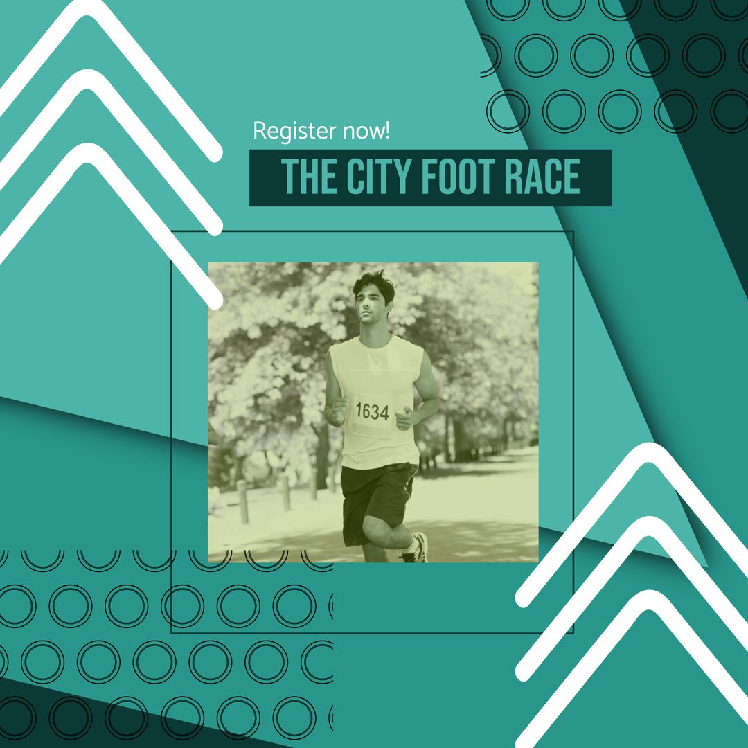 Athletic Caucasian Man Running in City Marathon Event