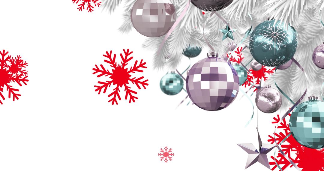 Digital Christmas Ornaments with Red Snowflakes on White Background