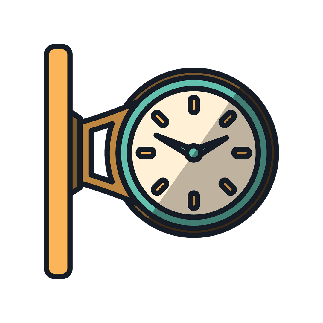 Vintage Railway Station Wall Clock on Transparent Background
