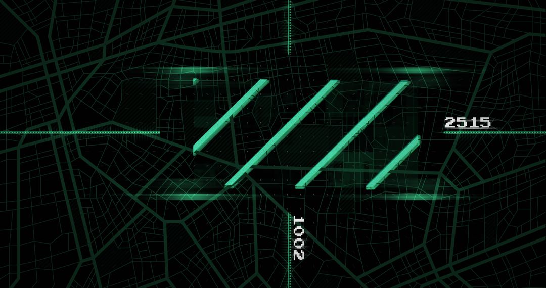 Futuristic Digital Network Visualization in Neon Green Over Grid