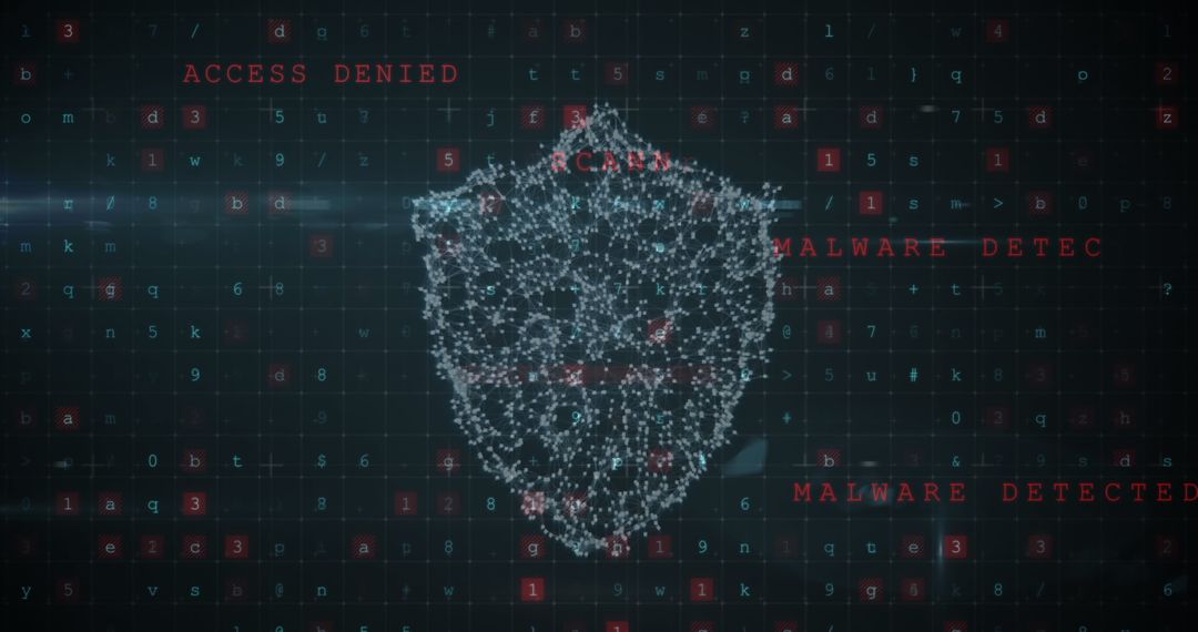 Digital Grid Shield Illustrating Cybersecurity with Malware Alerts