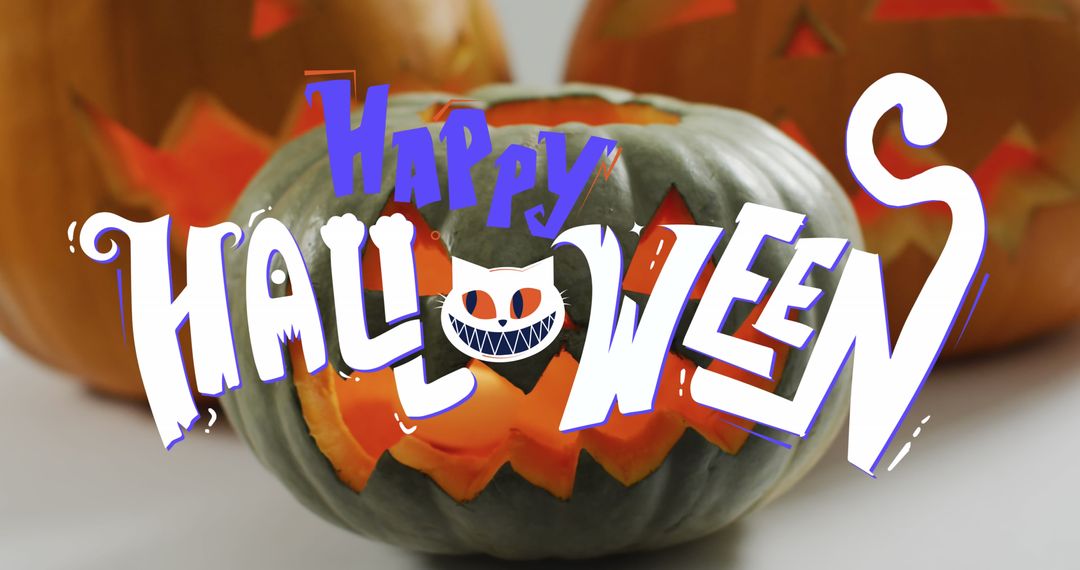 Spooky Happy Halloween Banner with Carved Pumpkins
