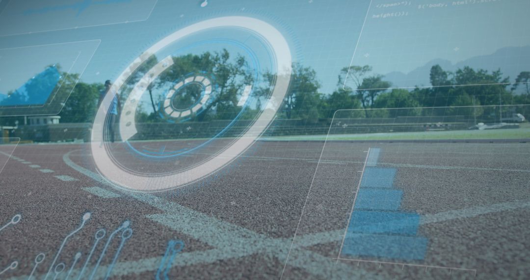 Futuristic Data Interface on Running Track with Athlete Concept