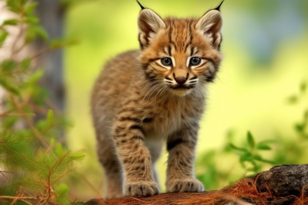 Close up of bobcat kitten standing in field, created using generative ai technology - Free Images, Stock Photos and Pictures on Pikwizard.com