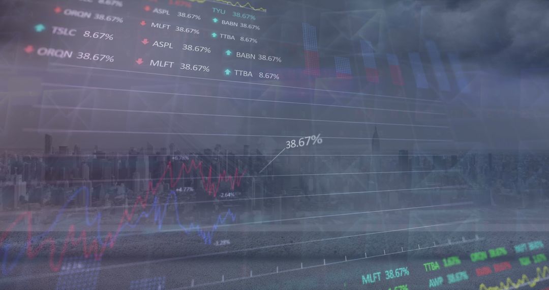 Stock Market Data and Cityscape Double Exposure