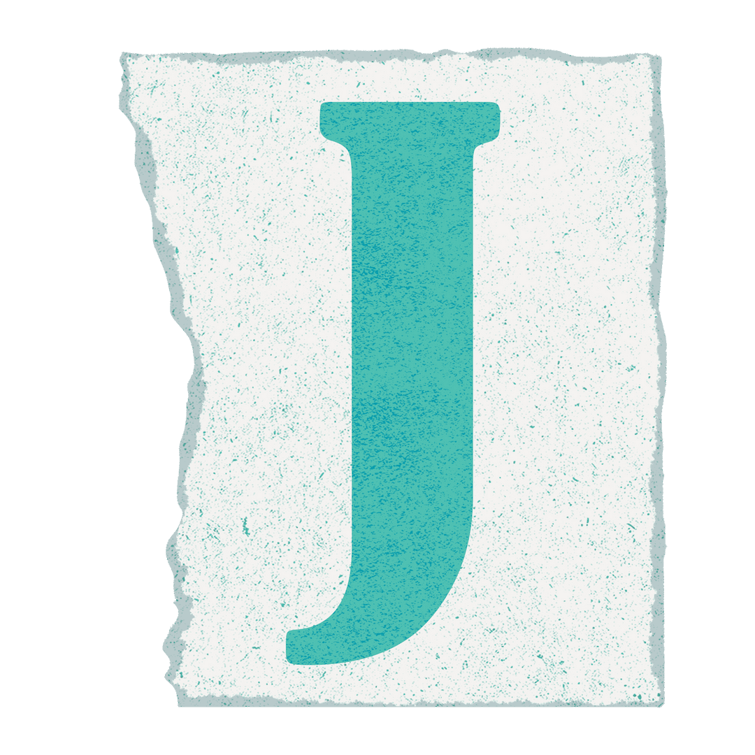 Stylized Letter J on Torn-Edge Transparent Paper Design
