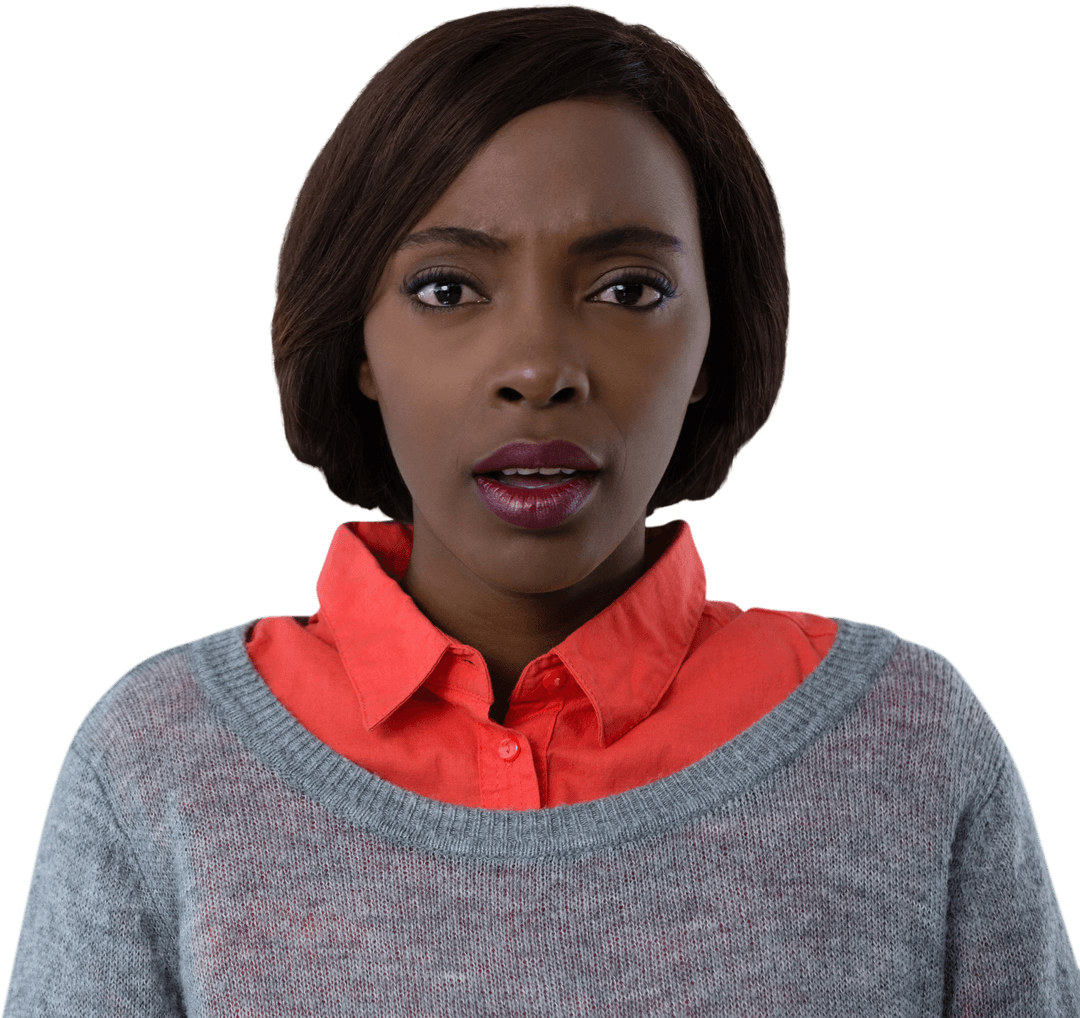 Young Woman with Surprised Expression on Transparent Background