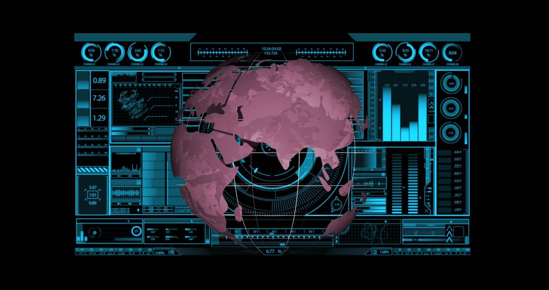 Futuristic Digital Dashboard with 3D Globe and Analytics Tools