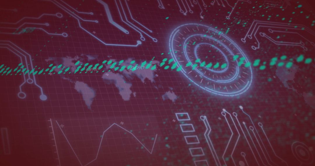 Futuristic Data Visualization on Digital World Map Background