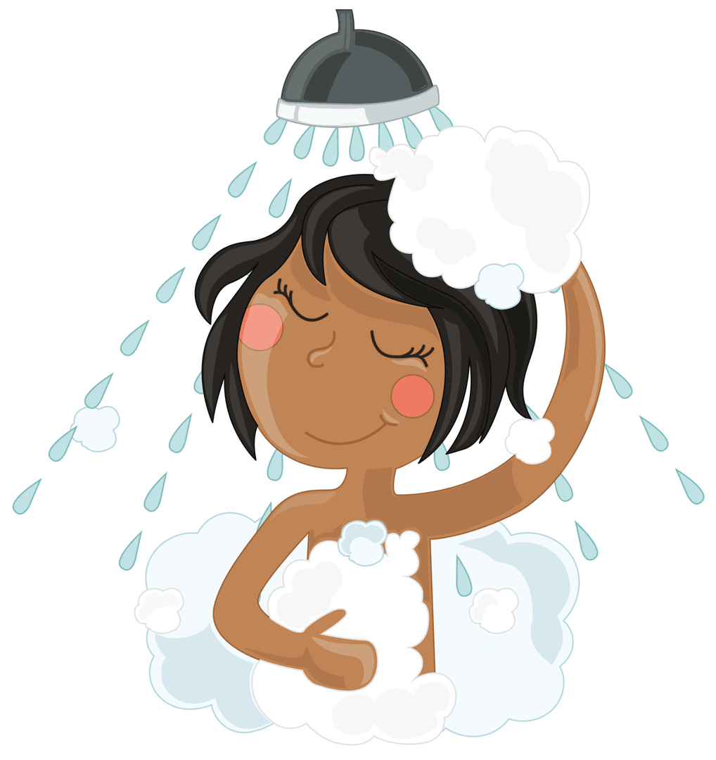 Transparent Vector Illustration of Woman Enjoying Shower Routine