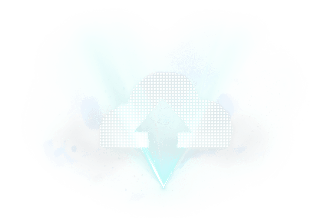 Transparent Cloud Icon with Upward Arrow on Light Trail Background