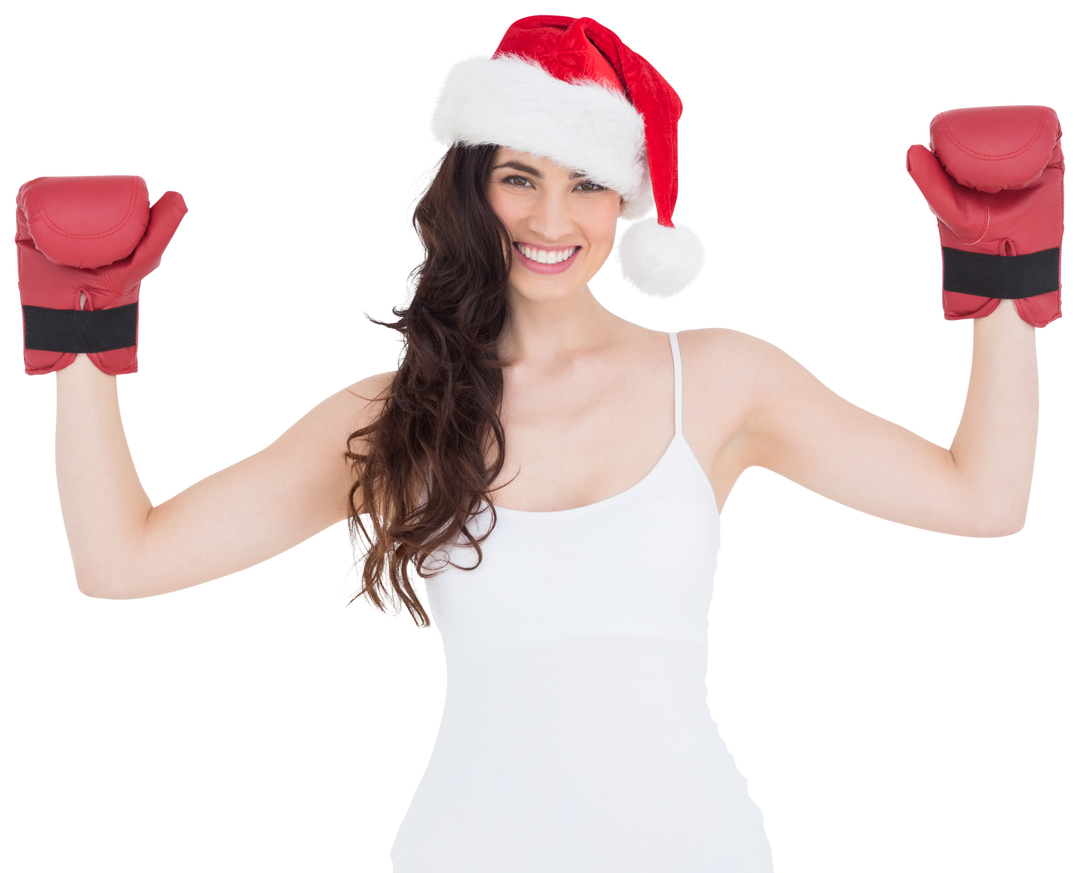 Festive Woman Wearing Boxing Gloves and Santa Hat, Celebrating - Download Free Stock Images Pikwizard.com