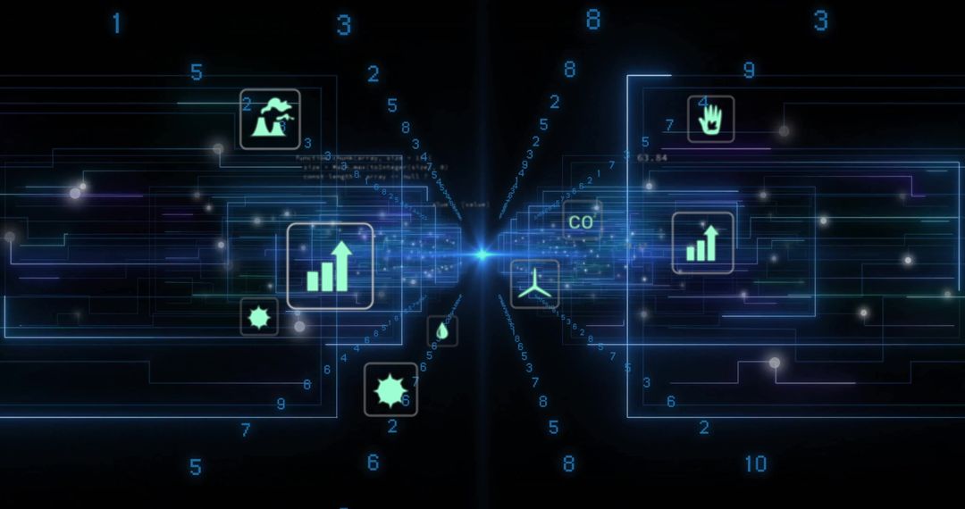Ecology Icons in Digital Network with Data Visualization