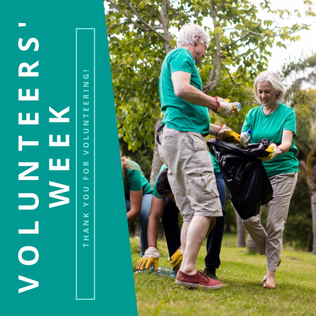 Senior Volunteers Collecting Rubbish in Park for Volunteer Week - Download Free Stock Templates Pikwizard.com