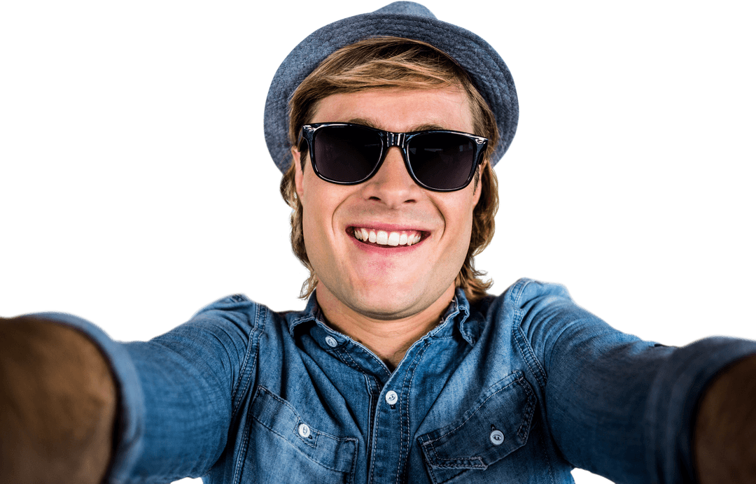 Stylish Hipster Taking Transparent Selfie in Sunglasses