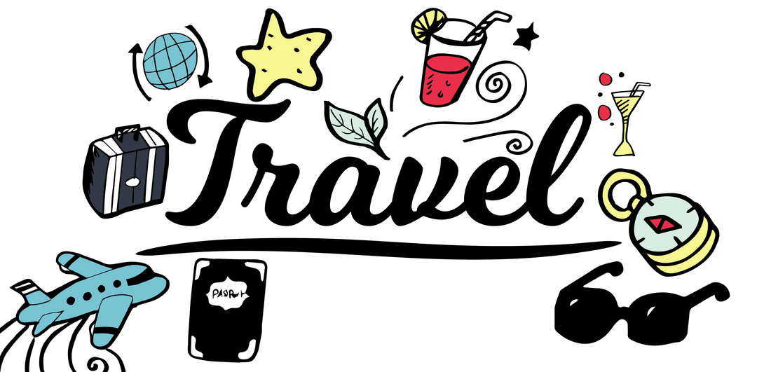 Colorful Travel Icons on Transparent Background