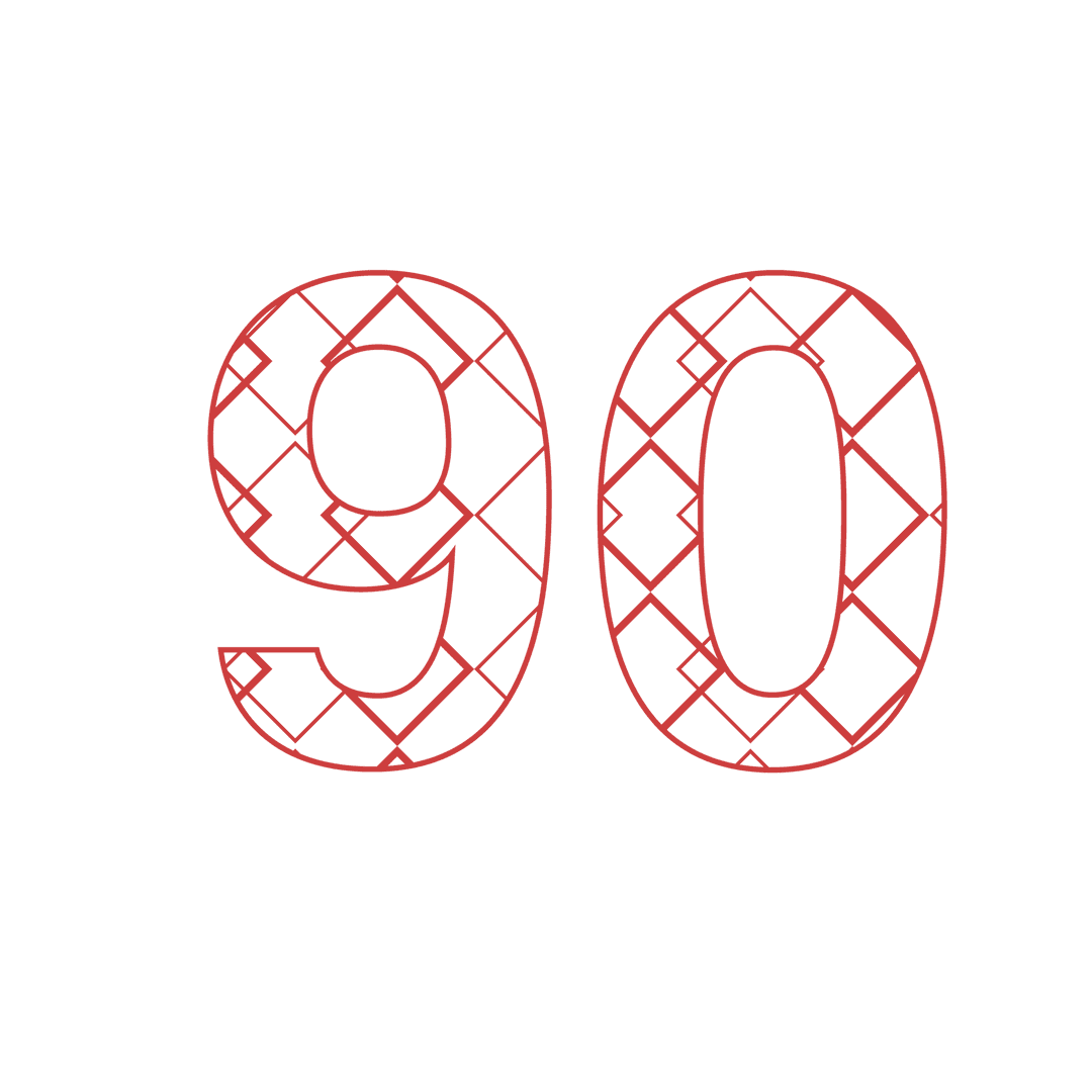 Decorative Number 90 with Geometric Design on Transparent Background