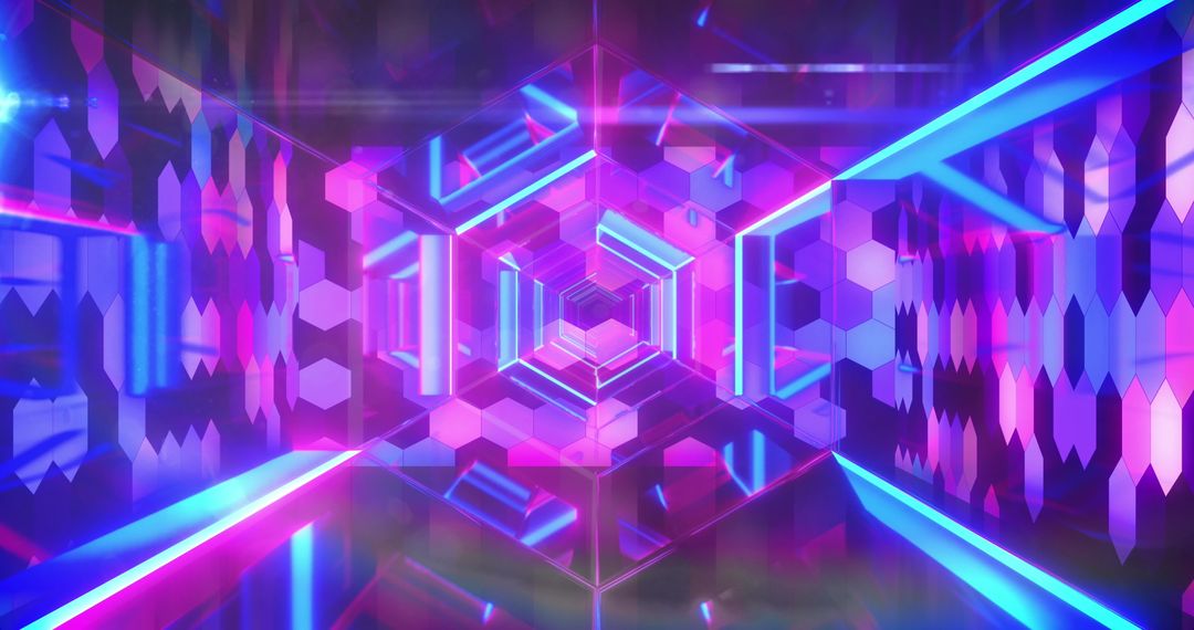 Abstract Neon Tunnel with Hexagonal Patterns