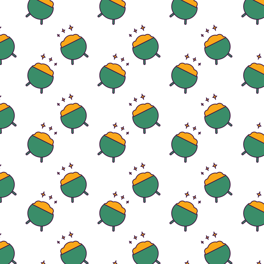 Pattern of Cartoon Gold Pans on Transparent Background for Saint Patrick's Day