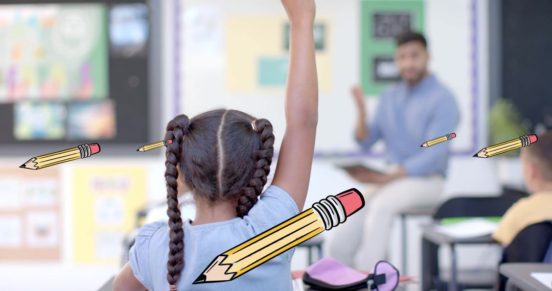 Student Engaging in Classroom Environment with Decorative Pencils