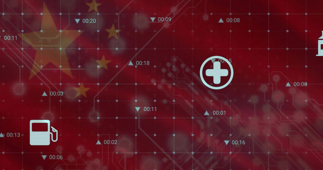 Chinese Flag in Futuristic Digital Network with Infographic Icons