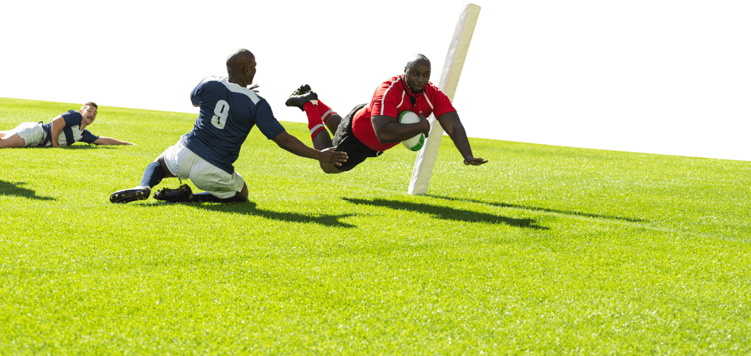 Rugby Players Competing in Intense Match Isolated on Transparent Background
