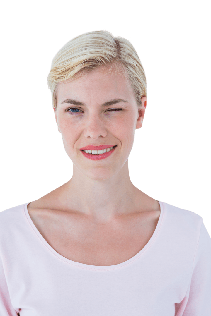 Smiling Woman Winking on Transparent Background