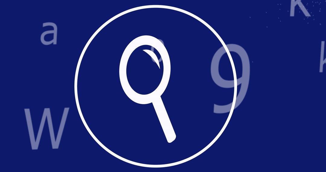 Digital Magnifying Glass with Data Overlay on Blue Background