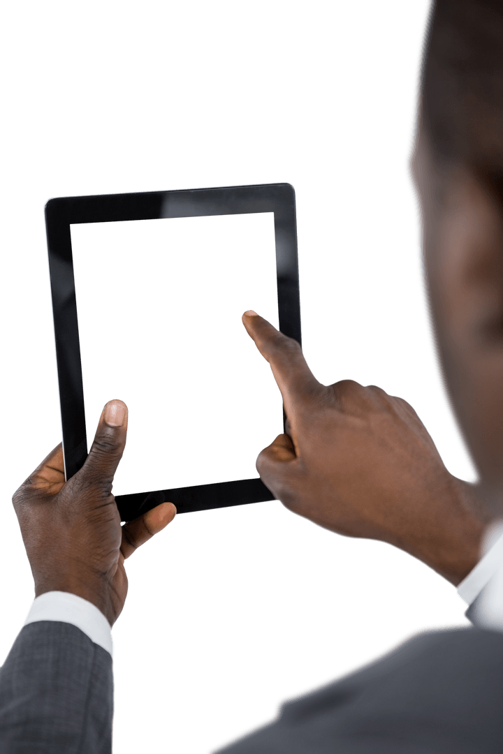 Businessman Using Transparent Digital Tablet Screen Touch