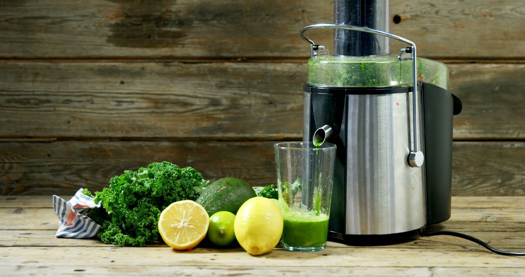 Fresh Green Vegetables and Fruit Juice Preparation on Rustic Wooden Table - Free Images, Stock Photos and Pictures on Pikwizard.com