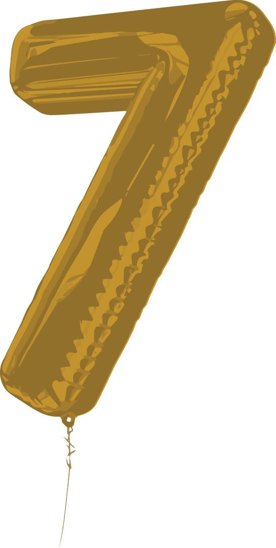 Gold Number Seven Balloon Illustration on Transparent Background