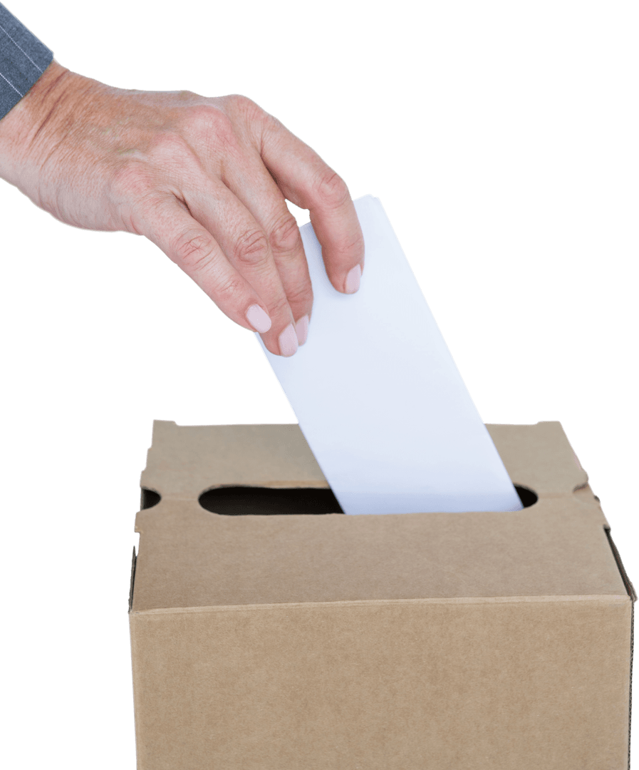 Woman Dropping Ballot into Transparent Voting Box