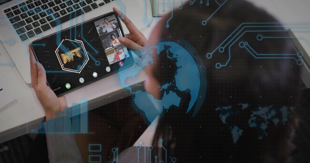 Business Executive Analyzing Virtual Conference with Global Connection