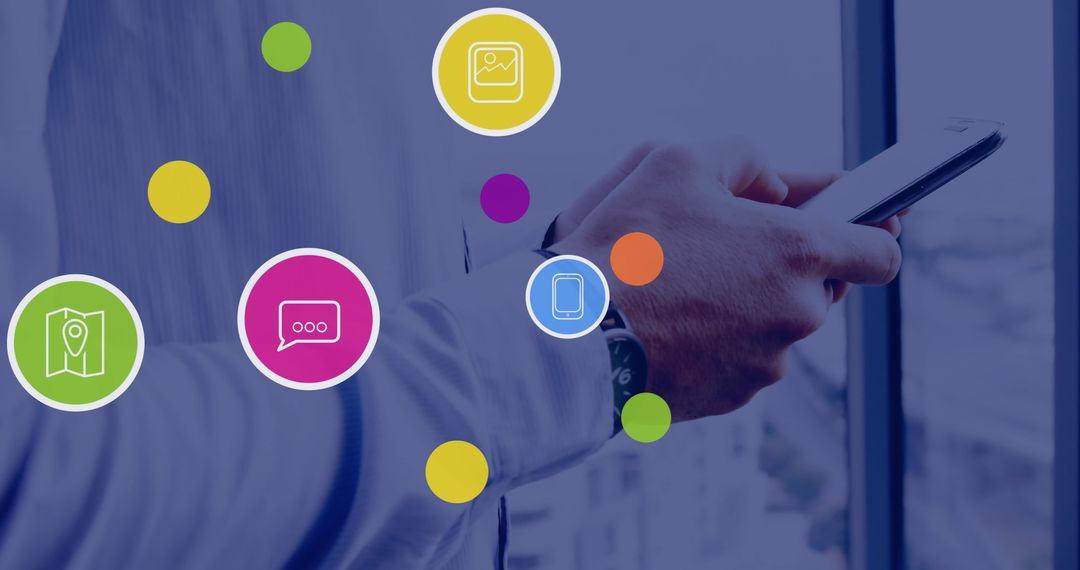 Businessman Utilizing Digital Interface with Media Icons