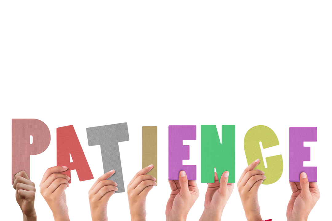 Transparent Hands Holding Colorful Letters Spelling Patience