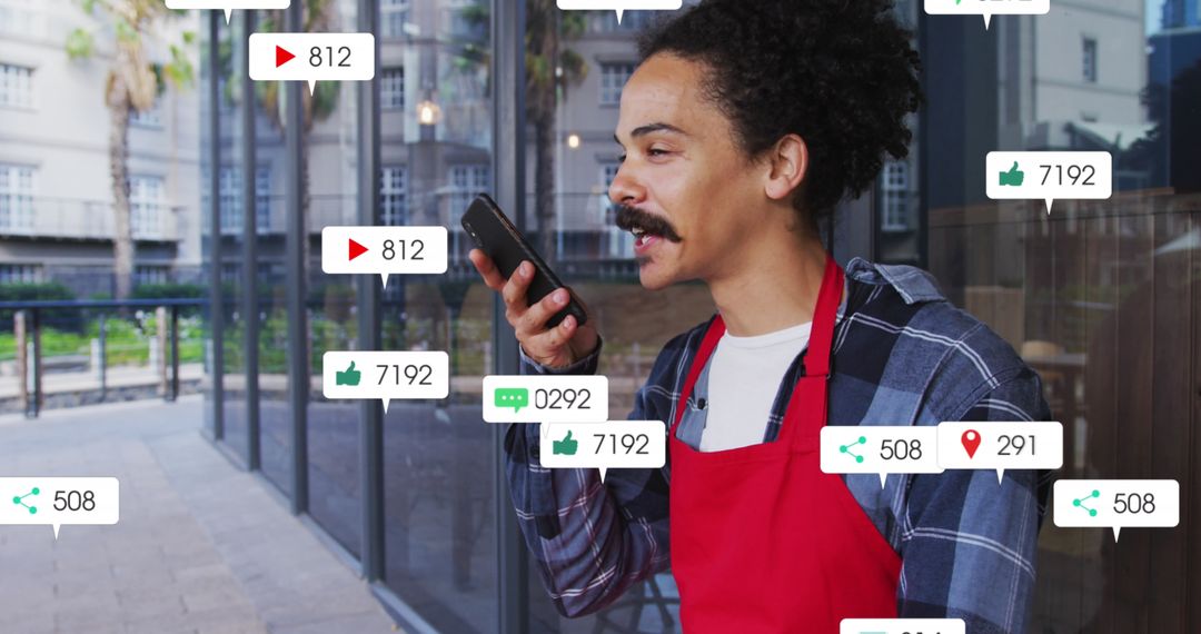 Man Engaged with Social Media Notifications on Smartphone