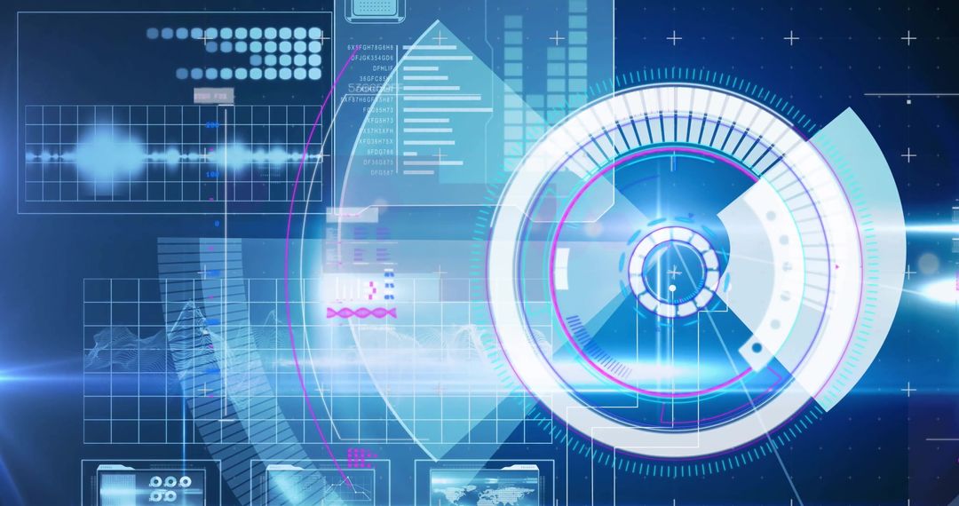 Futuristic Data Processing with Digital Interface on Blue Background