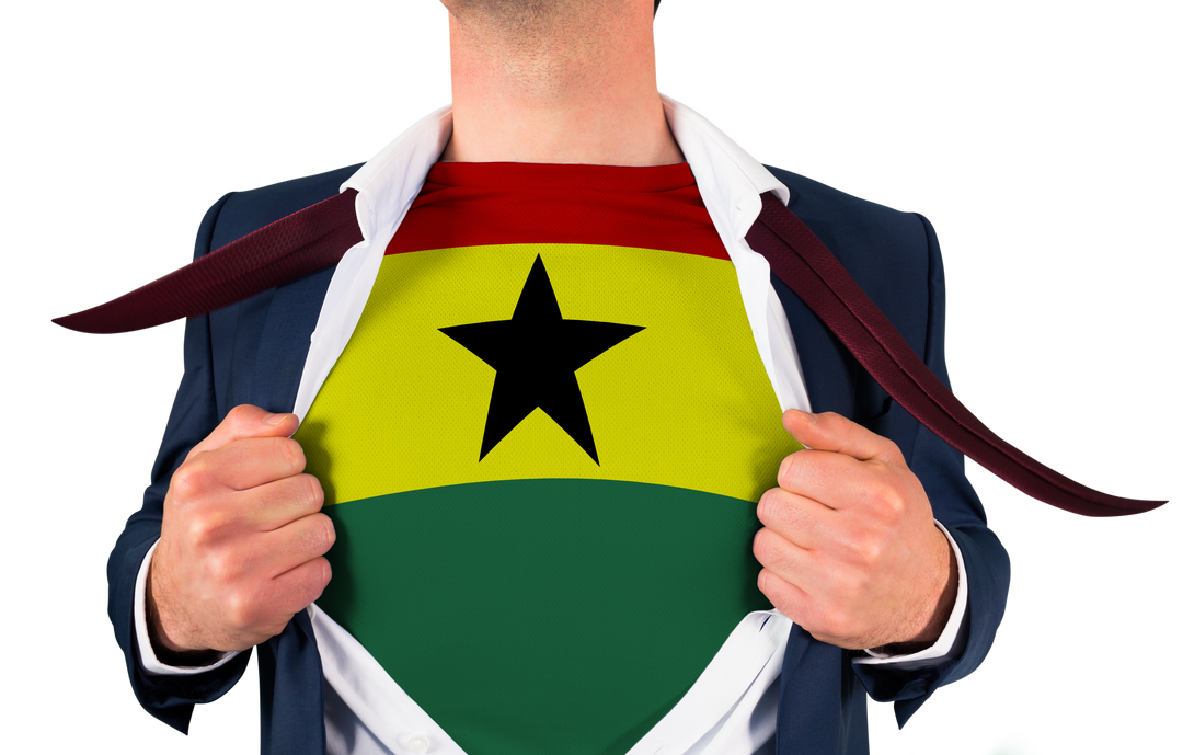 Businessman Opening Shirt to Reveal Transparent Ghana Flag Emblem - Download Free Stock Images Pikwizard.com