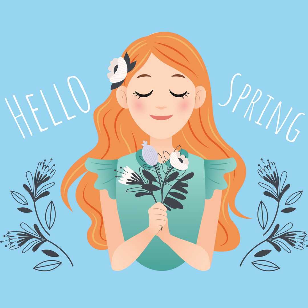 Joyful Woman Embracing Spring with Floral Bouquet