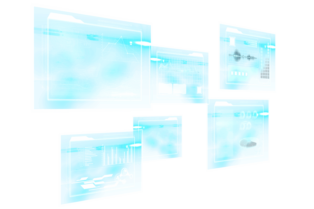 Digital Interface Screens with Charts on Transparent Background