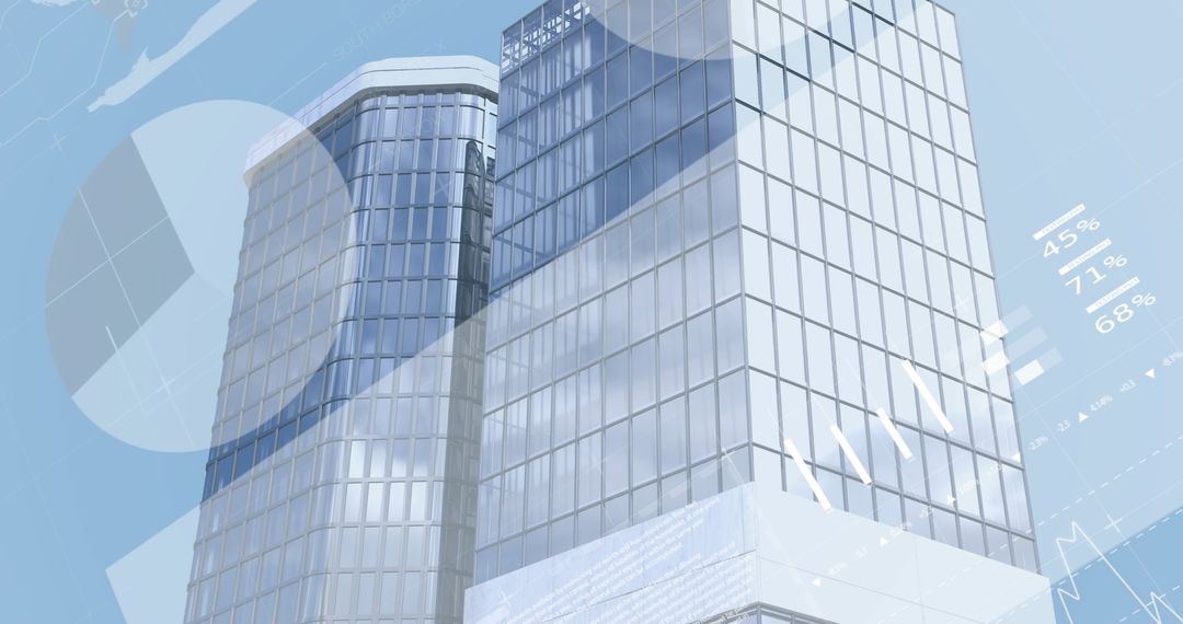 Futuristic City Architecture with Technology Graphs Overlay