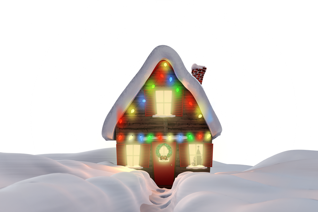 Christmas Decorated House at Winter Night with Snow and Lights on Transparent Background - Download Free Stock Images Pikwizard.com