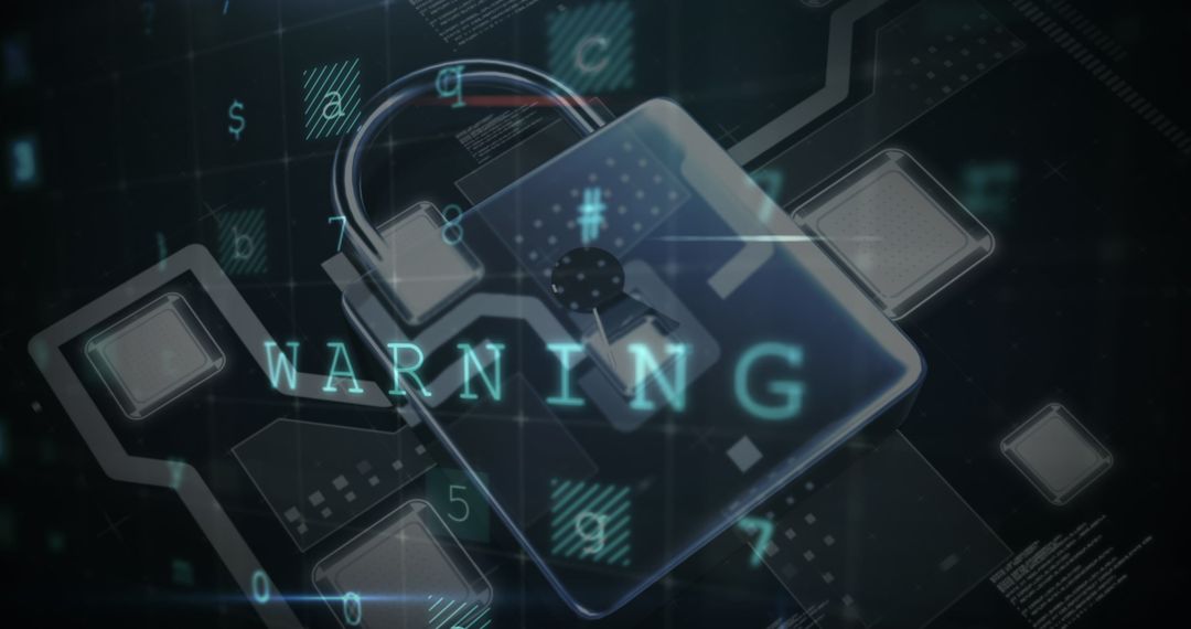 Cybersecurity Warning with Digital Lock on Dark Screen