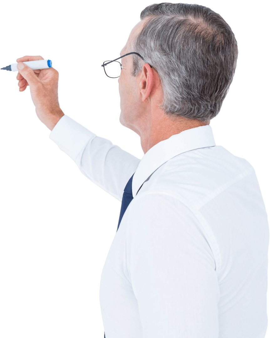 Transparent Businessman with Marker Writing on Transparent Surface