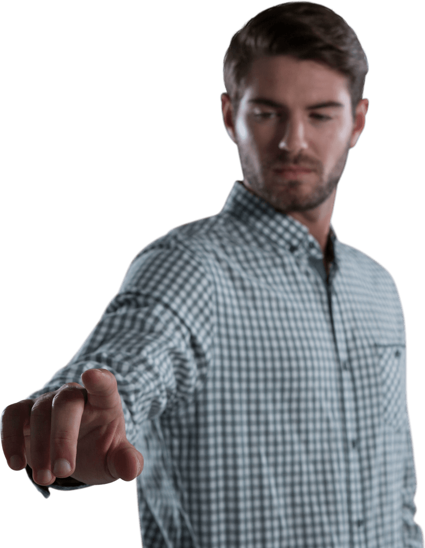 Man Engaging with Invisible Transparent Screen Visual