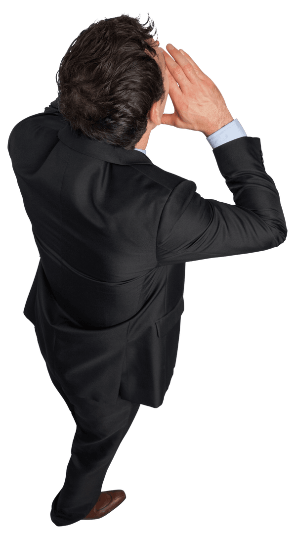 Caucasian Businessman Calling Gesture Visually Communicative Portrait Transparent