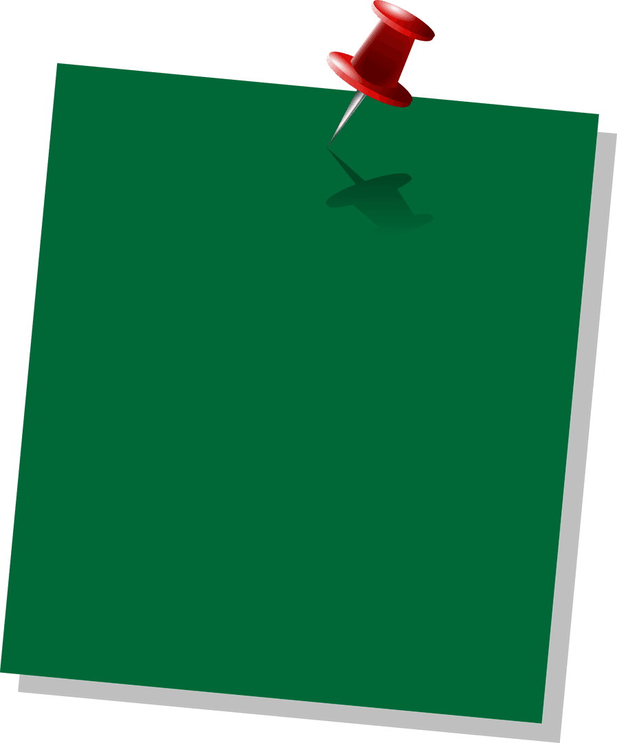 Green Square Paper Pinned by Red Pushpin with Transparent Background