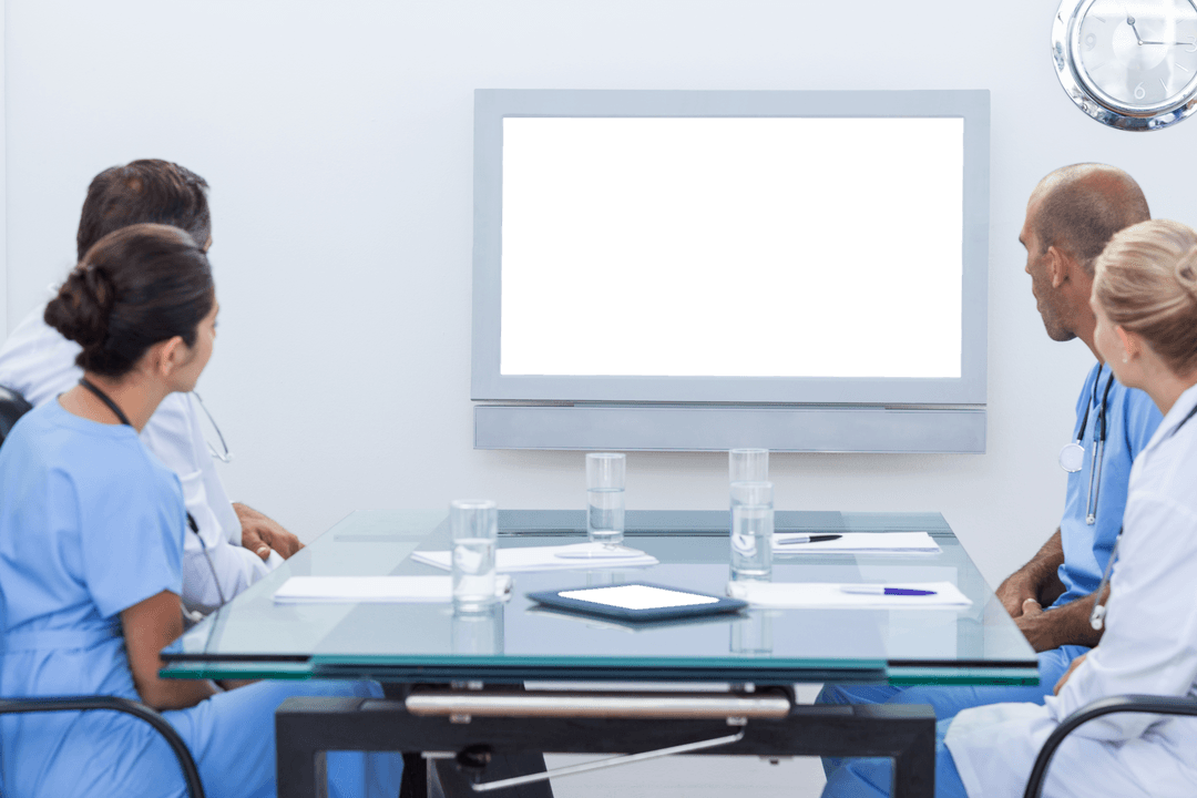 Medical Team Consultation Around Transparent Monitor